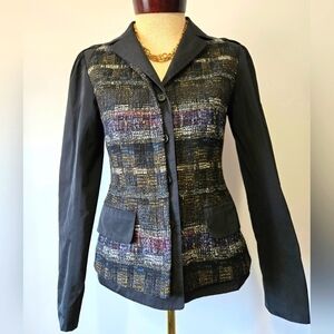 LIDA BADAY Designer Wool Tweed And Silk Jacket/ Blazer. Multicolour Knit. Size 2